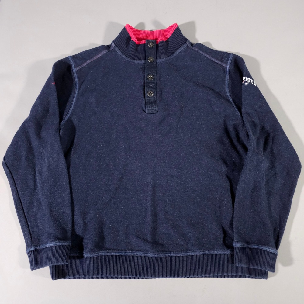 Tommy Bahama Pullover Mens XL Navy Blue Patriots NFL Quarter Button Sweatshirt